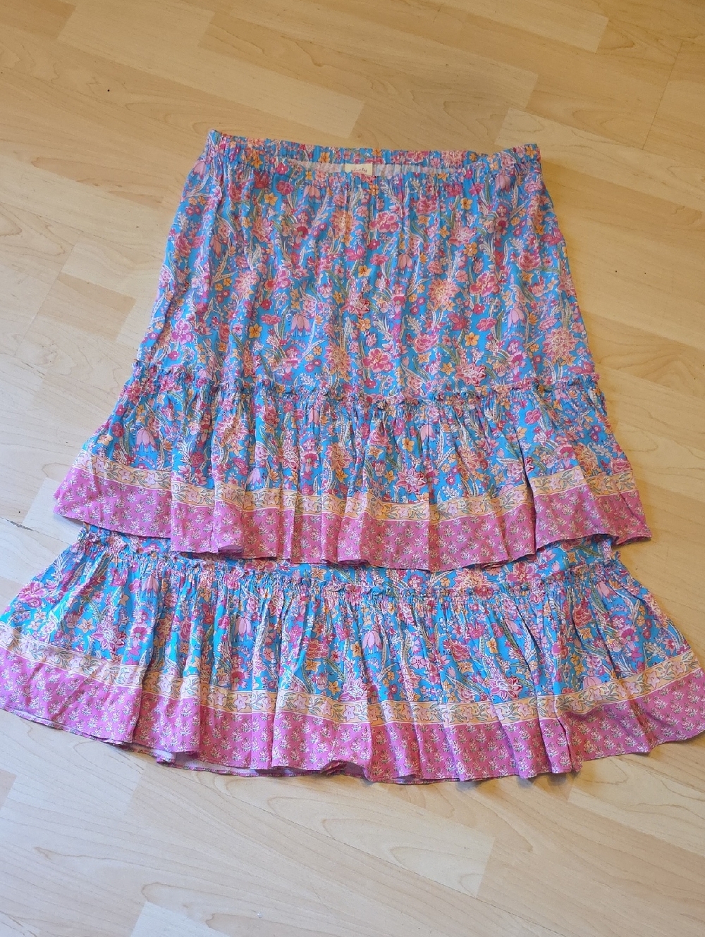 Plenty by Tracy Reese Blue and Pink Floral Tiered Skirt